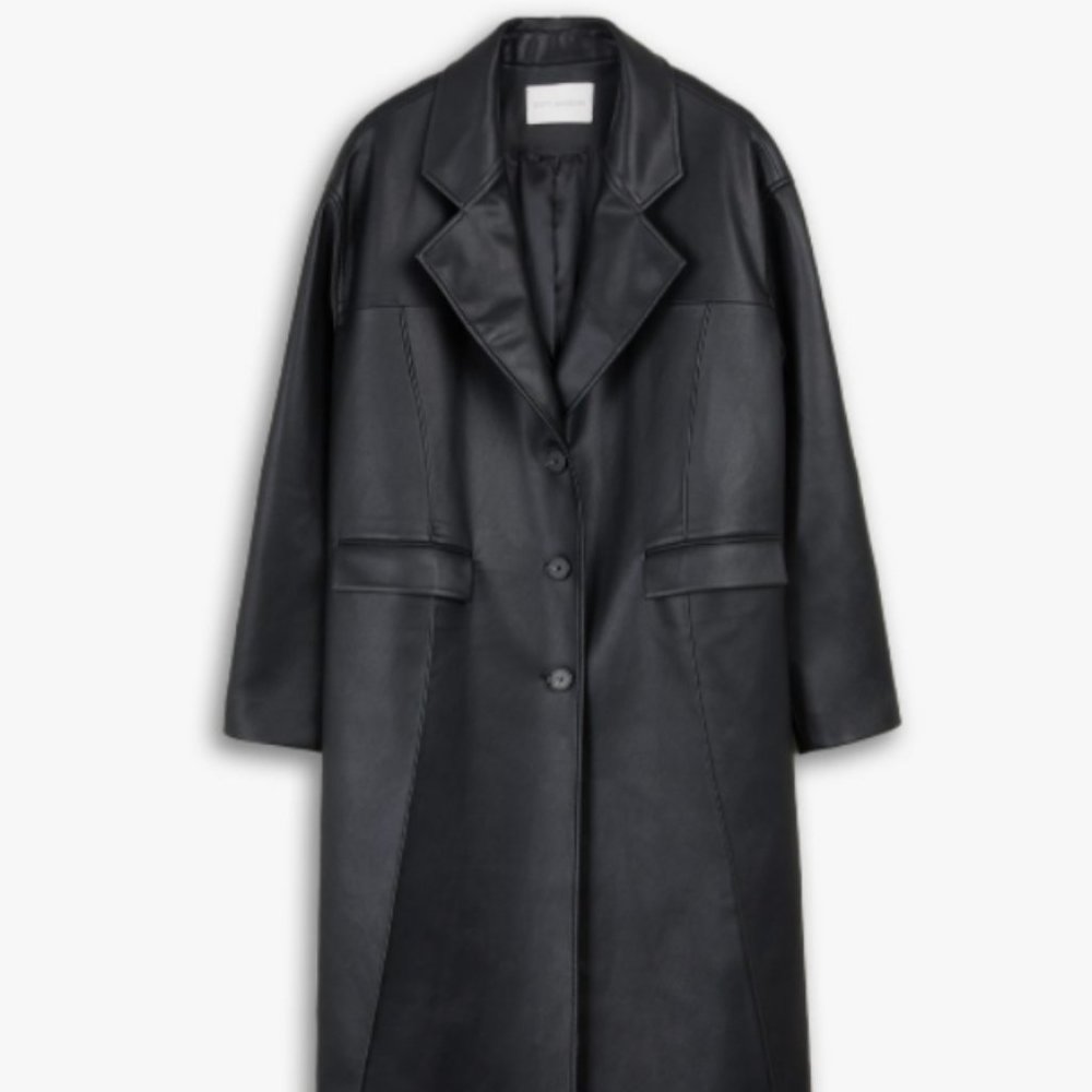 Faux Leather Coat with Pinched Pleats